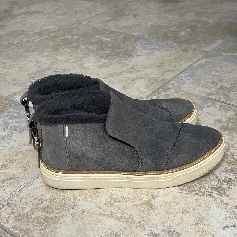 Gray Suede TOMS Slip-On sneaker bootie